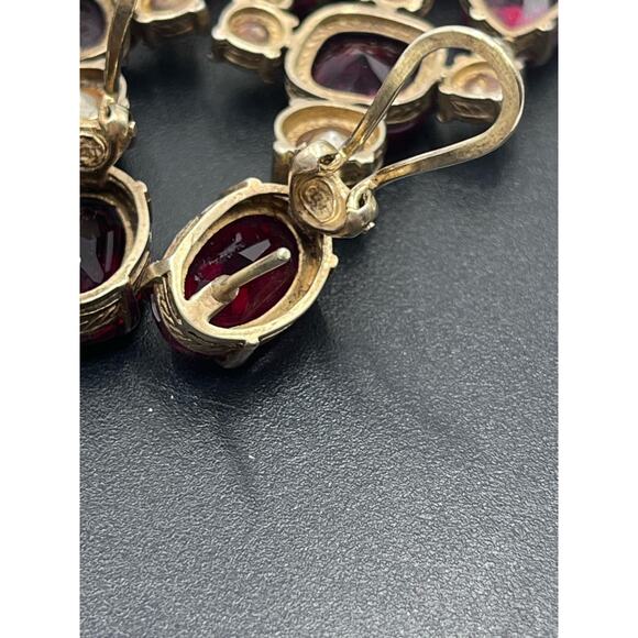 Beautiful Vintage Signed Red Clear Rhinestone Chandelier Clip On Earrings - Picture 7 of 16